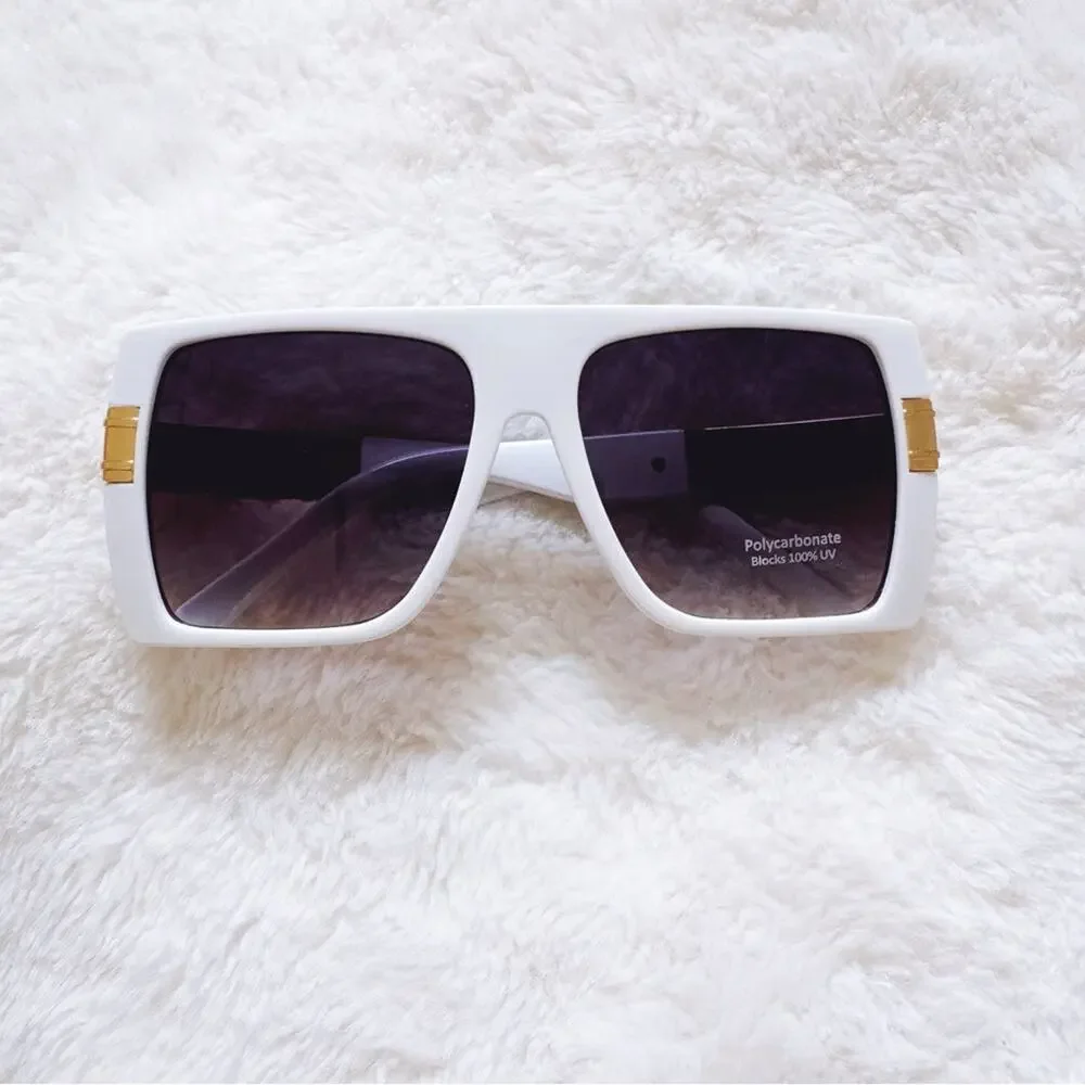 Inez White Oversized Square Sunglasses